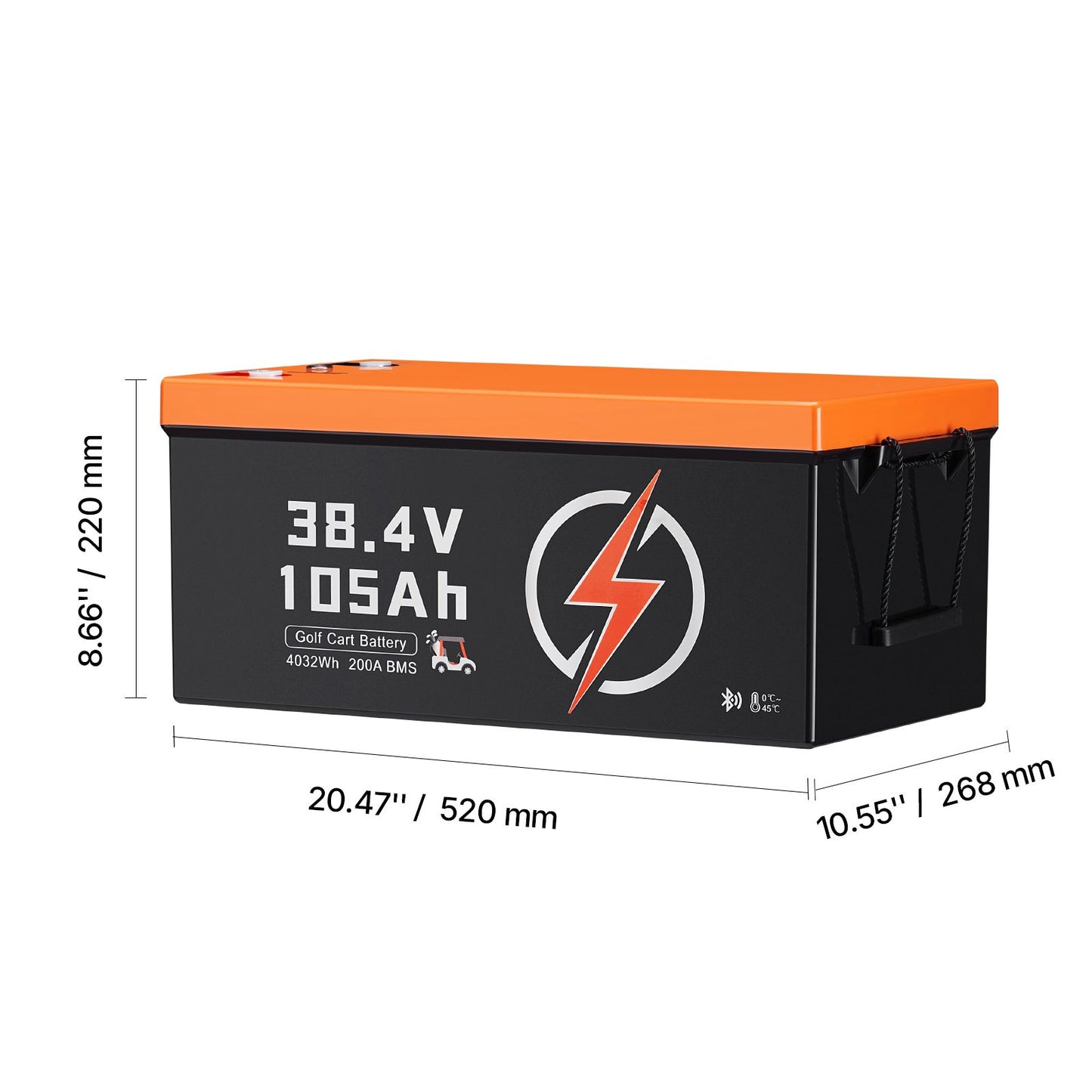 36V 105Ah Golf Cart Lithium Battery, 36 Volt Golf Cart Battery with 200A BMS, LCD Monitor and Mobile APP, LiFePO4 Battery with 600A Peak Current, 20A Charger and 4000+ Cycles, for Golf Carts