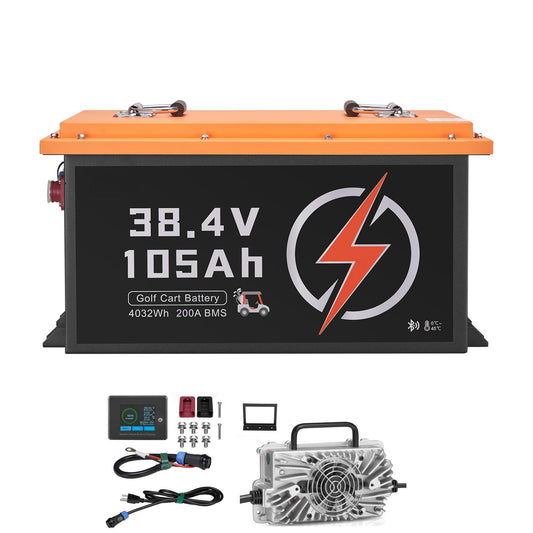 36V 105Ah Golf Cart Lithium Battery, 36 Volt Golf Cart Battery with 200A BMS, Touch Monitor and Mobile APP, LiFePO4 Battery with 600A Peak Current, 20A Charger and 4000+ Cycles, for Golf Carts