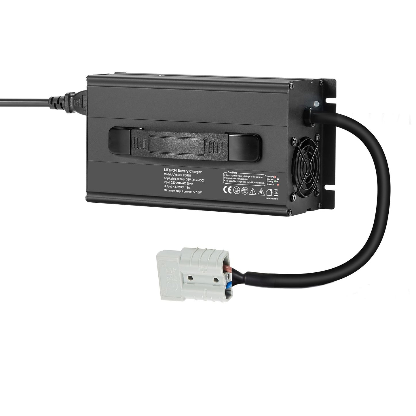 36V 18A Lithium Battery Charger, 43.8V, AC-DC LiFePO4 Smart Charger, with Anderson Connector, LED Indicator, 0V Activation, for Lithium LiFePO4 Deep Cycle Rechargeable Batteries of Boat, RV