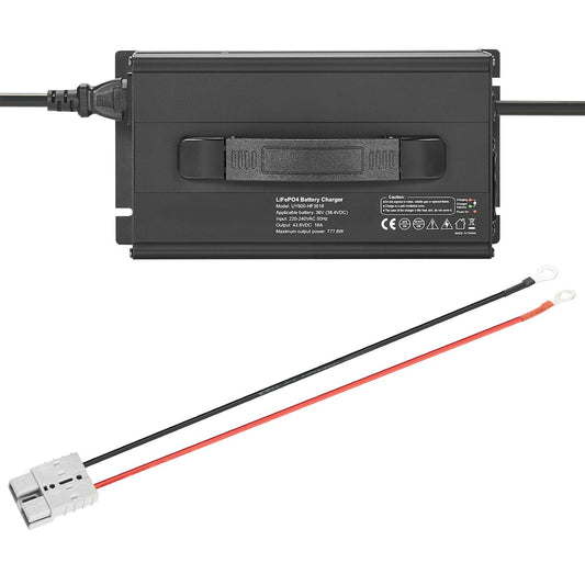36V 18A Lithium Battery Charger, 43.8V, AC-DC LiFePO4 Smart Charger, with Anderson Connector, LED Indicator, 0V Activation, for Lithium LiFePO4 Deep Cycle Rechargeable Batteries of Boat, RV