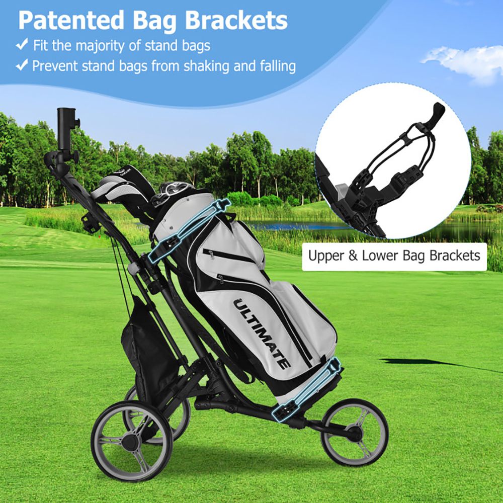 1PC 3 Wheels Folding Golf Push Cart with Storage Bag and Scoreboard