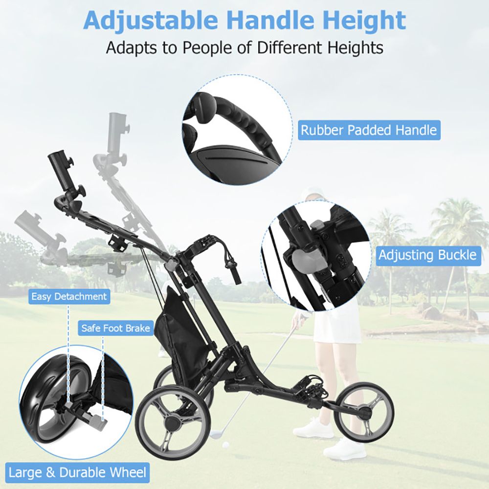 1PC 3 Wheels Folding Golf Push Cart with Storage Bag and Scoreboard