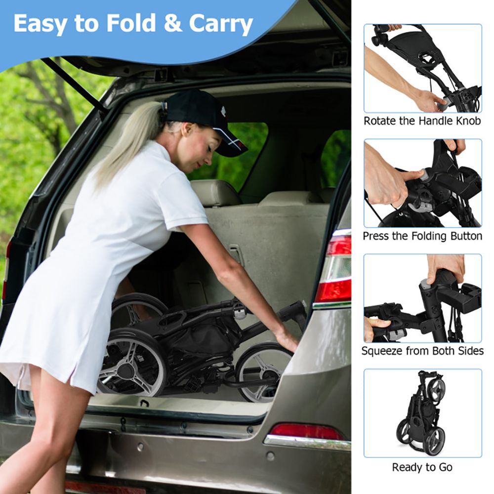 1PC 3 Wheels Folding Golf Push Cart with Storage Bag and Scoreboard