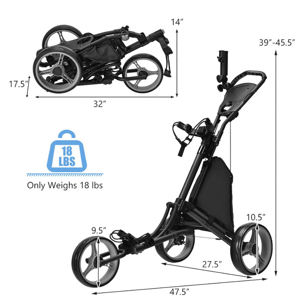 1PC 3 Wheels Folding Golf Push Cart with Storage Bag and Scoreboard