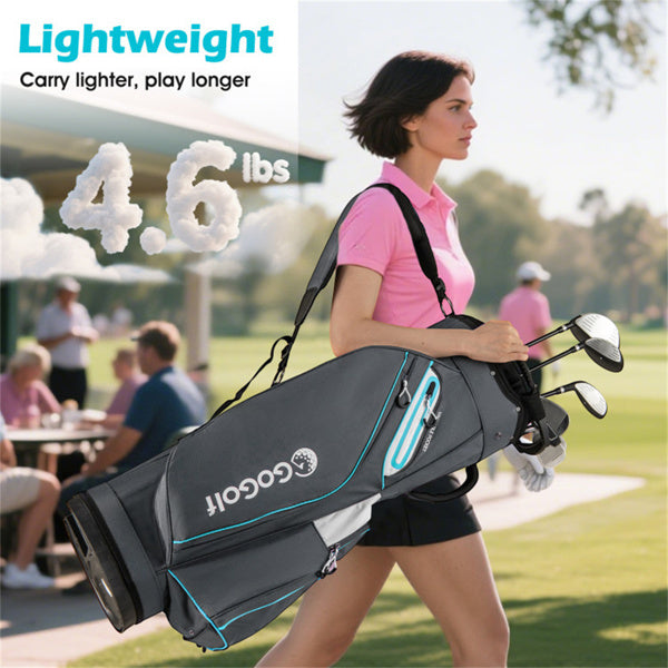 14-Way Golf Cart Bag - 6 Zippered Pockets+Cooler Pocket, Waterproof Zippers, Gray+Blue