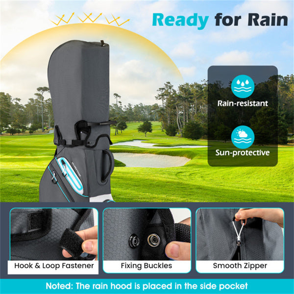 14-Way Golf Cart Bag - 6 Zippered Pockets+Cooler Pocket, Waterproof Zippers, Gray+Blue