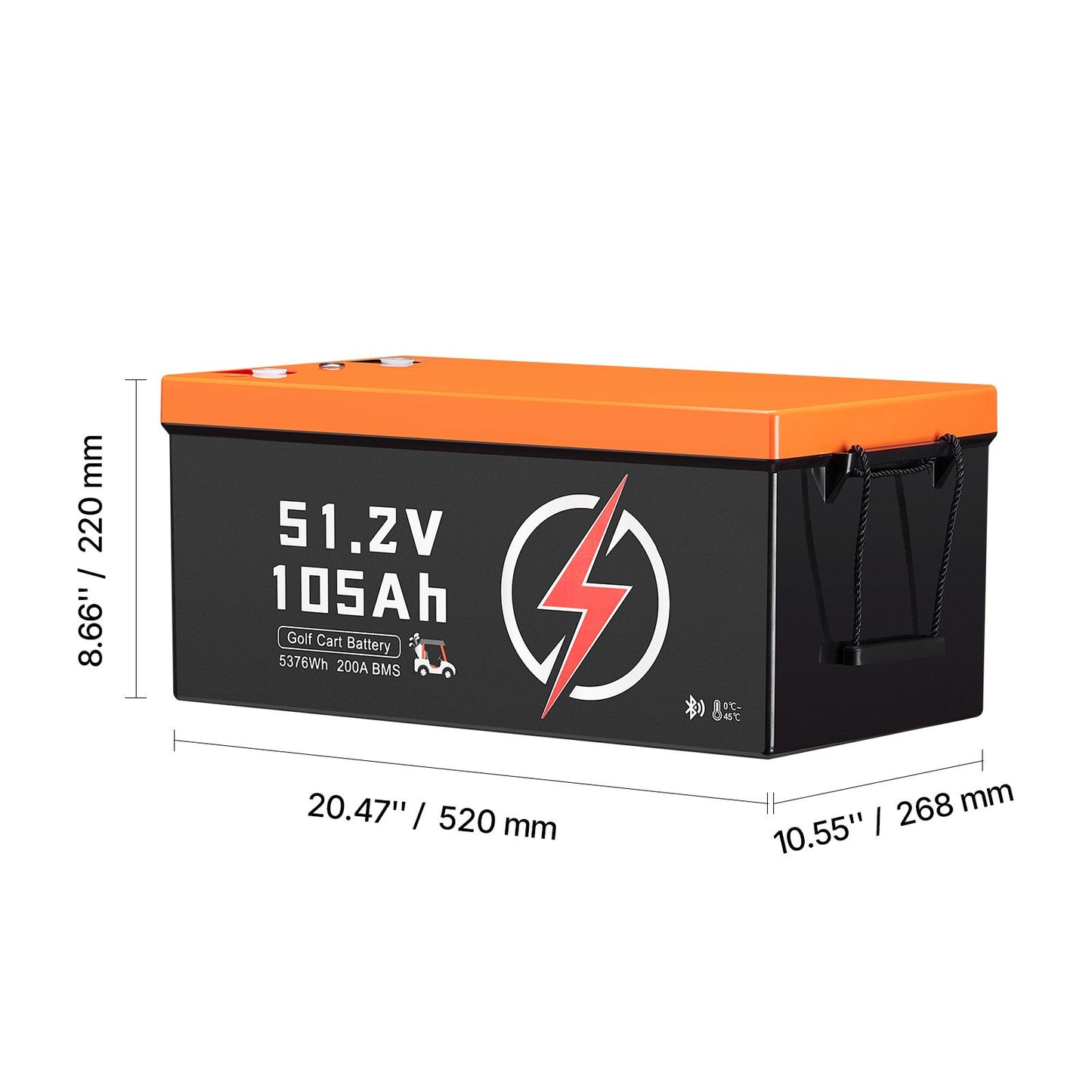 48V 105Ah Golf Cart Lithium Battery, 48 Volt Golf Cart Battery with 200A BMS, LCD Monitor and Mobile APP, LiFePO4 Battery with 600A Peak Current, 20A Charger and 4000+ Cycles, for Golf Carts