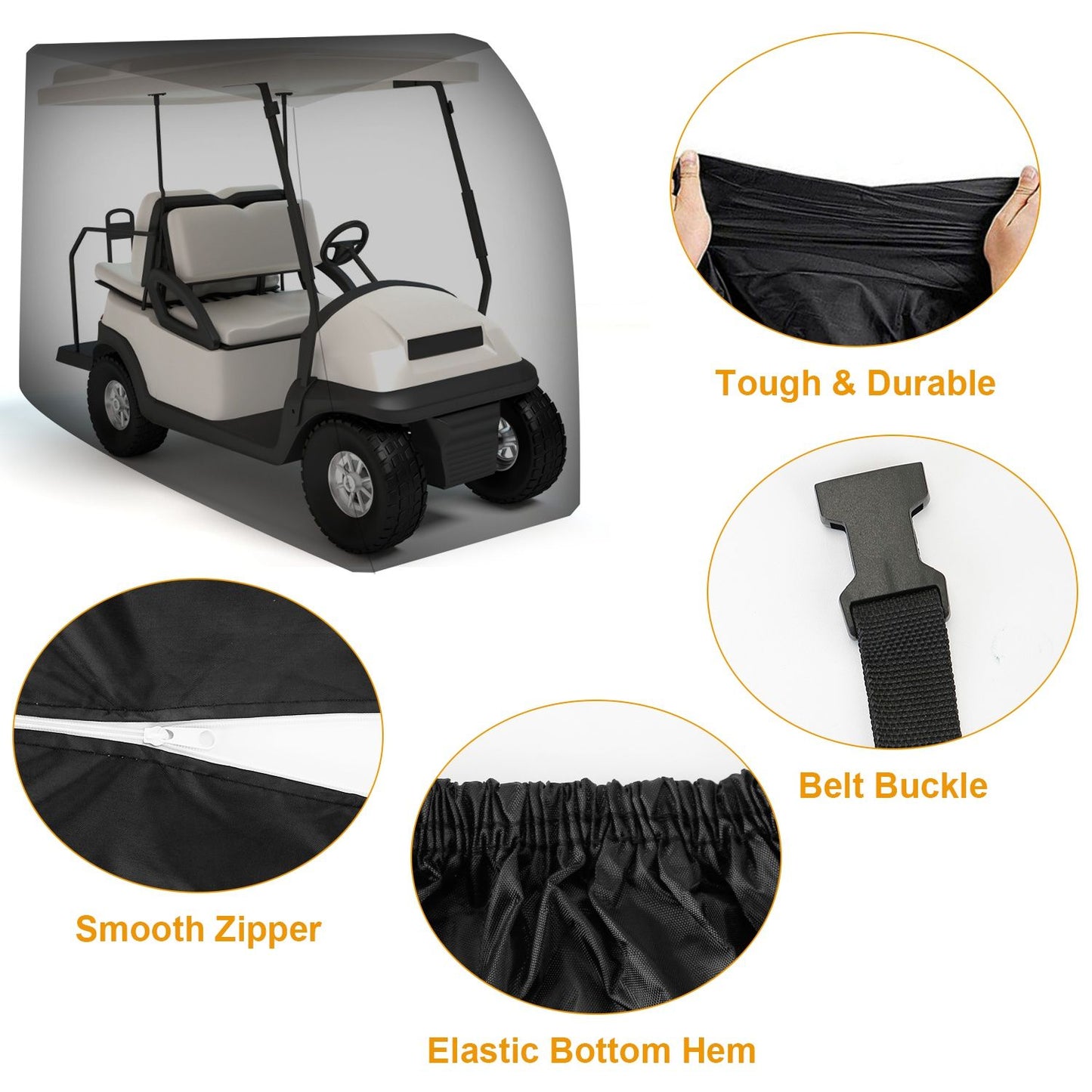 Universal 4 Passengers Golf Cart Cover 210D Water-Resistant UV-Resistant Outdoor Cover Fits For EZGO Club Car Yamaha
